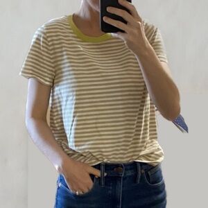 Madewell Lime green, white and tan Striped T-shirt 💛💚 L